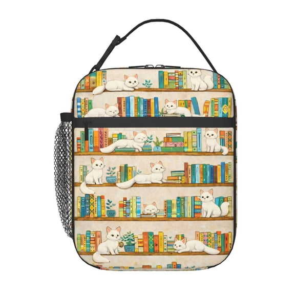 Whimsical Cat Pattern Lunch Bag Portable Insulated Lunch box with Handle For both men and women