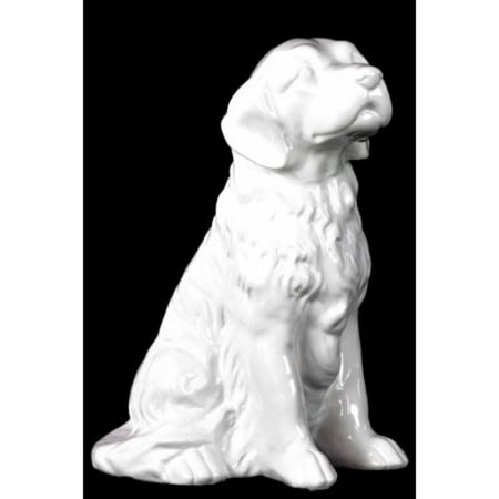 Ceramic Sitting Golden Retriever Dog Gloss White