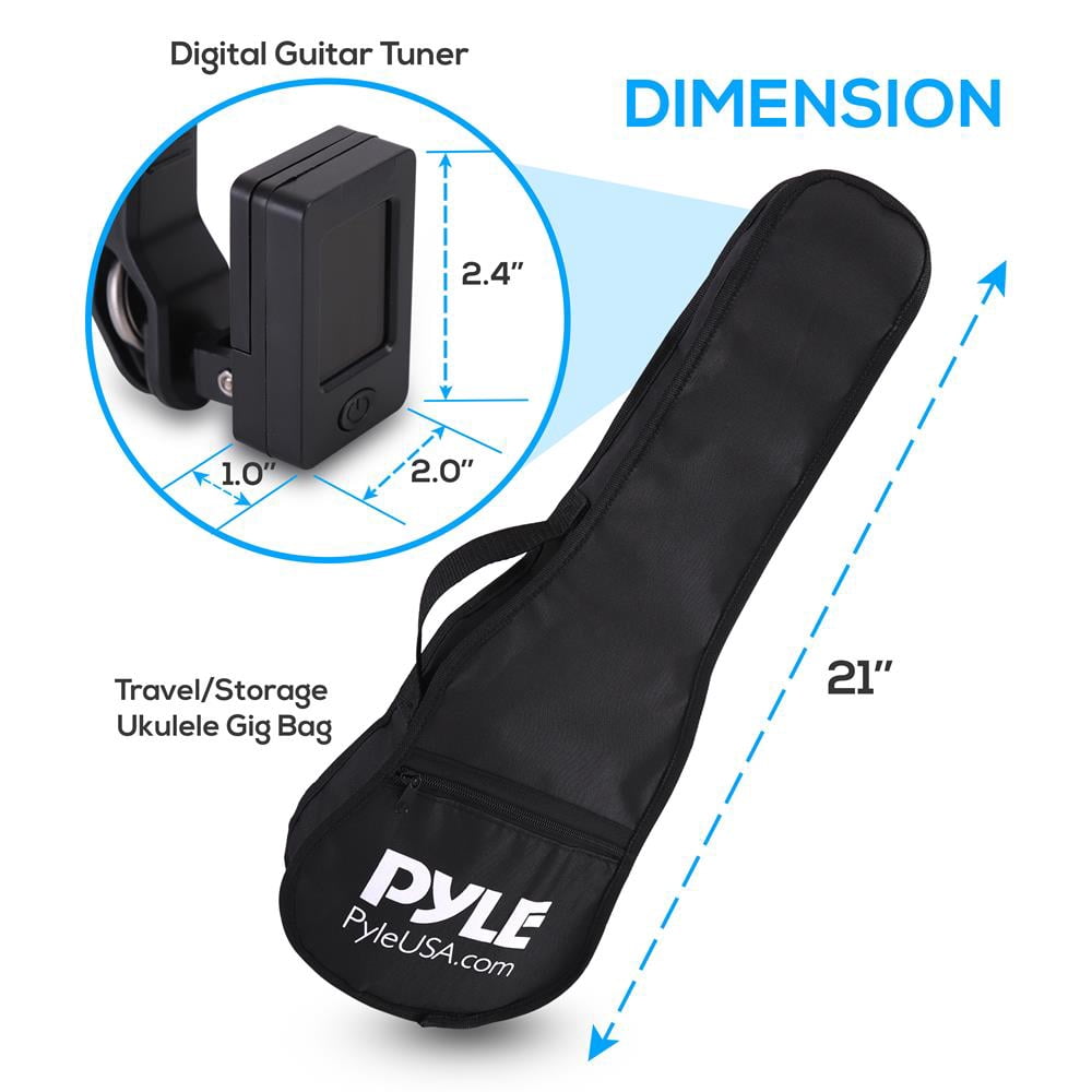 Pyle PRTPUKTKIT10 - Ukulele Accessory Kit - Handy Tuner, Sturdy Gig Bag, Detachable Ukulele Strap with 3 pcs. Felt Picks & Finger Guide