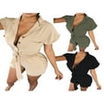 thumbnail image 3 of Combinaisons pour Femmes, Manches Courtes, Boutons, Col à Revers, Taille Ceinturée, Khaki m, 3 of 6