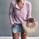 thumbnail image 2 of Blusa de manga larga con cuello en V abotonada informal de moda para mujer Pompotops gfhjh21186, 2 of 5
