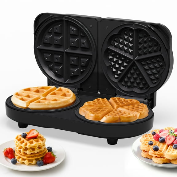 Heynemo Double Waffle Maker with Adjustable Temp, Heart Waffle & Classic Waffle Iron