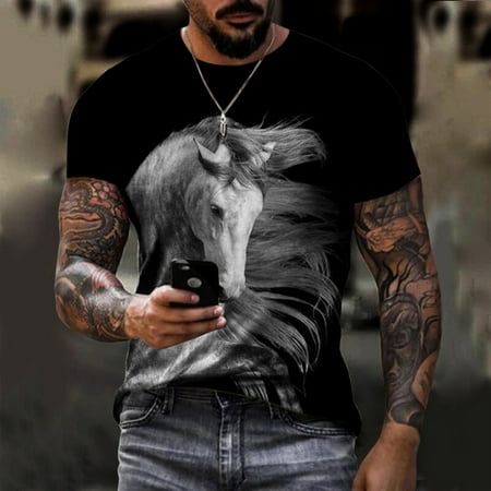 

Men s 3D Horse Graphics Print T-Shirts Digital Pattern Crewneck Casual Short Sleeve Fall Top Unisex Daily Blouses