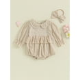 thumbnail image 2 of Infant Girl Rompers Cutout Lace Ruffles Doll Collar Long Sleeve Jumpsuits with Headband, 2 of 8