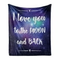 thumbnail image 1 of Saying Soft Flannel Fleece Throw Blanket, Outer Space Background I Love You to the Moon and Back Typography, Cozy Plush for Indoor and Outdoor Use, 60" x 80", Dark Purple White, by Ambesonne, 1 of 6