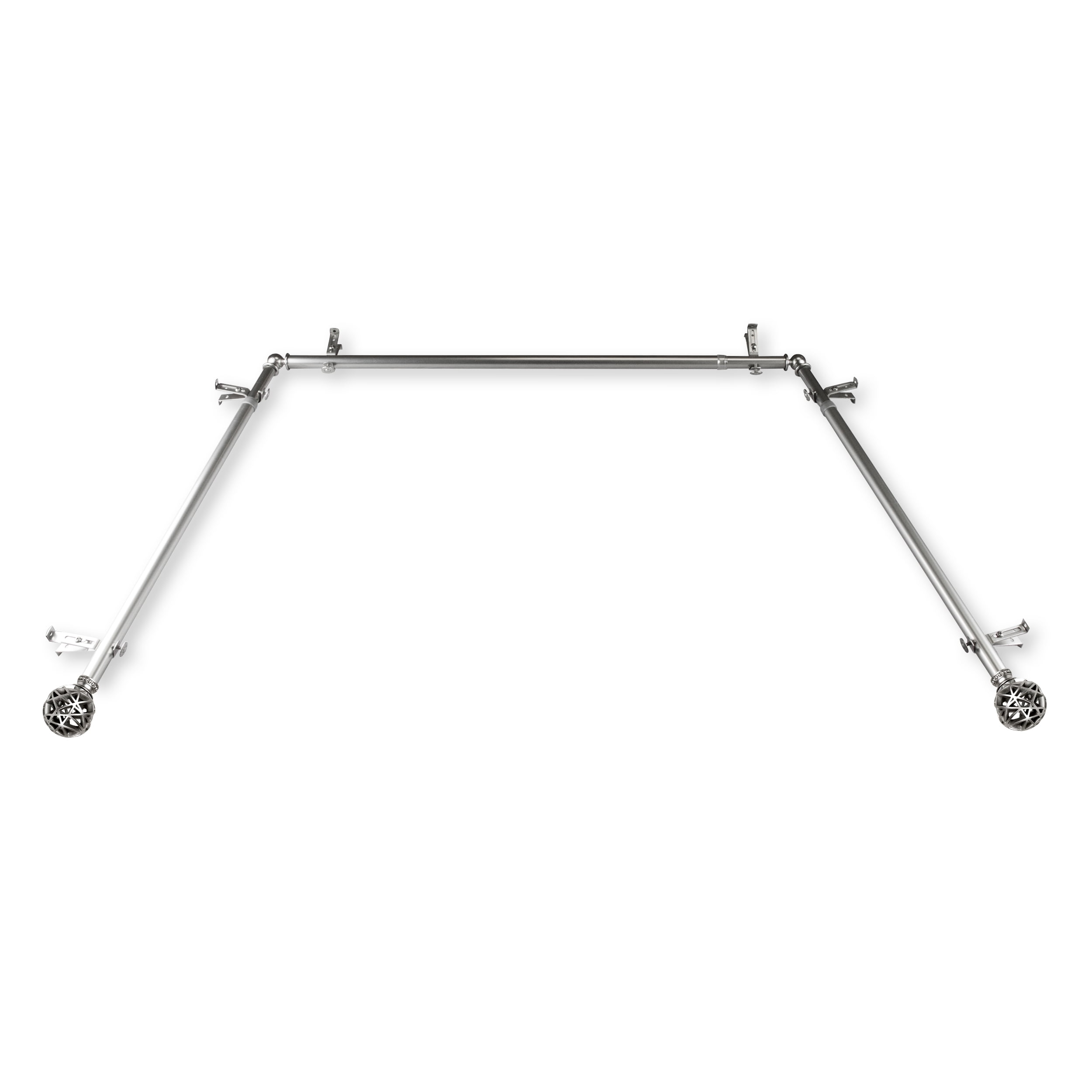 Central Design ABay-88-5 0.8125 in. Arabella Bay Window Curtain Rod with Side Rod Extends Upto 20 to 36 in. & Center Rod Extends Upto 38 to 72 in., Satin Nickel
