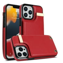 Feishell for iPhone 13 Pro 6.1 inch Back Wallet Case with Back Accordion Folding Card Holder,Shockproof Premium PU Leather Button Card Slots Anti-Scratch Phone Case,Red