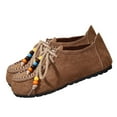 thumbnail image 4 of Ichuanyi Women's Flat Shoes Women Casual Flat Leather Retro Ethnic Style Slippers Low Top Round Toe Shoes, 4 of 7