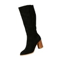 thumbnail image 3 of Domuza Round Toe Suede Knee High Fall Boots for Women,Fall Winter Fasion Tall Long High Heel Chunky Block Boots with Side Zipper, Black 8.5（EU-41）, 3 of 9