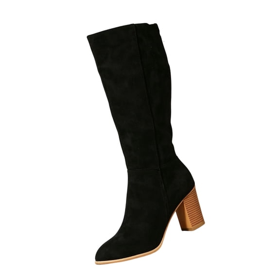 Suede Knee High Boots Round Toe Chunky Heel Side Zipper Faux Suede Block Heel Casual Womens Tall Boots Shoes