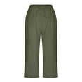 thumbnail image 5 of Dazajoo Cotton Linen Capris Pants for Women Summer Drawstring Elastic Waist Pants with Pockets 2025 Women's Loose Fit Solid Color Capris,Green,M, 5 of 6
