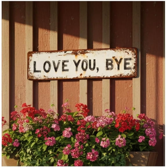 Love You, Bye – Vintage Metal Wall Sign, Relatable Farmhouse Decor for Kitchens, Hallways, Home Bars, Distressed Classic Sign (1Pcs)