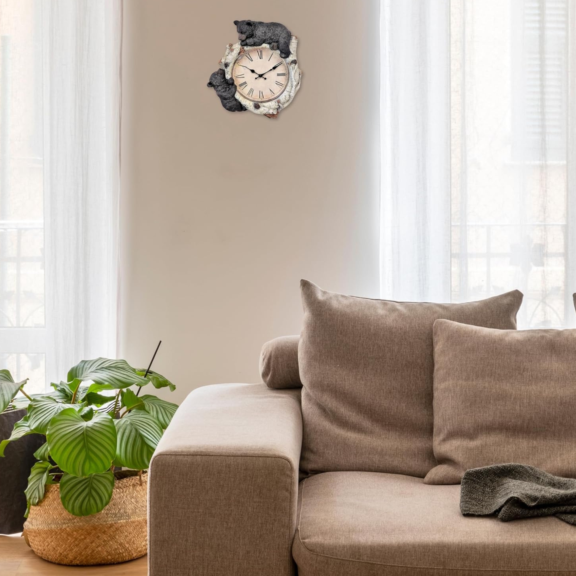 Black Bear Cubs on Birch Woodland Style Wall Clock Cabin Lodge