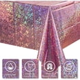 thumbnail image 3 of 3 Pack New Iridescent Pink Tablecloth Party Decorations, Holographic Pink Glitter Plastic Tablecloth, Disposable Laser Rectangle Table Cover for Disco Birthday 70s Theme Party Decorations, 54x108 Inc, 3 of 9