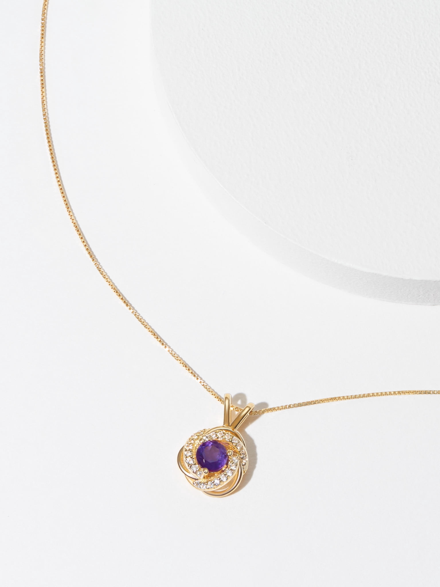 18K Yellow Gold Plated Sterling Silver Genuine Amethyst February Birthstone Love Knot Pendant Necklace for Women Gift for Her