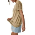 thumbnail image 2 of Women's Lace Trim T-Shirt, Casual Loose Fit, Round Neck, Short Sleeve Top – Available in Burgundy and Brown, 2 of 5