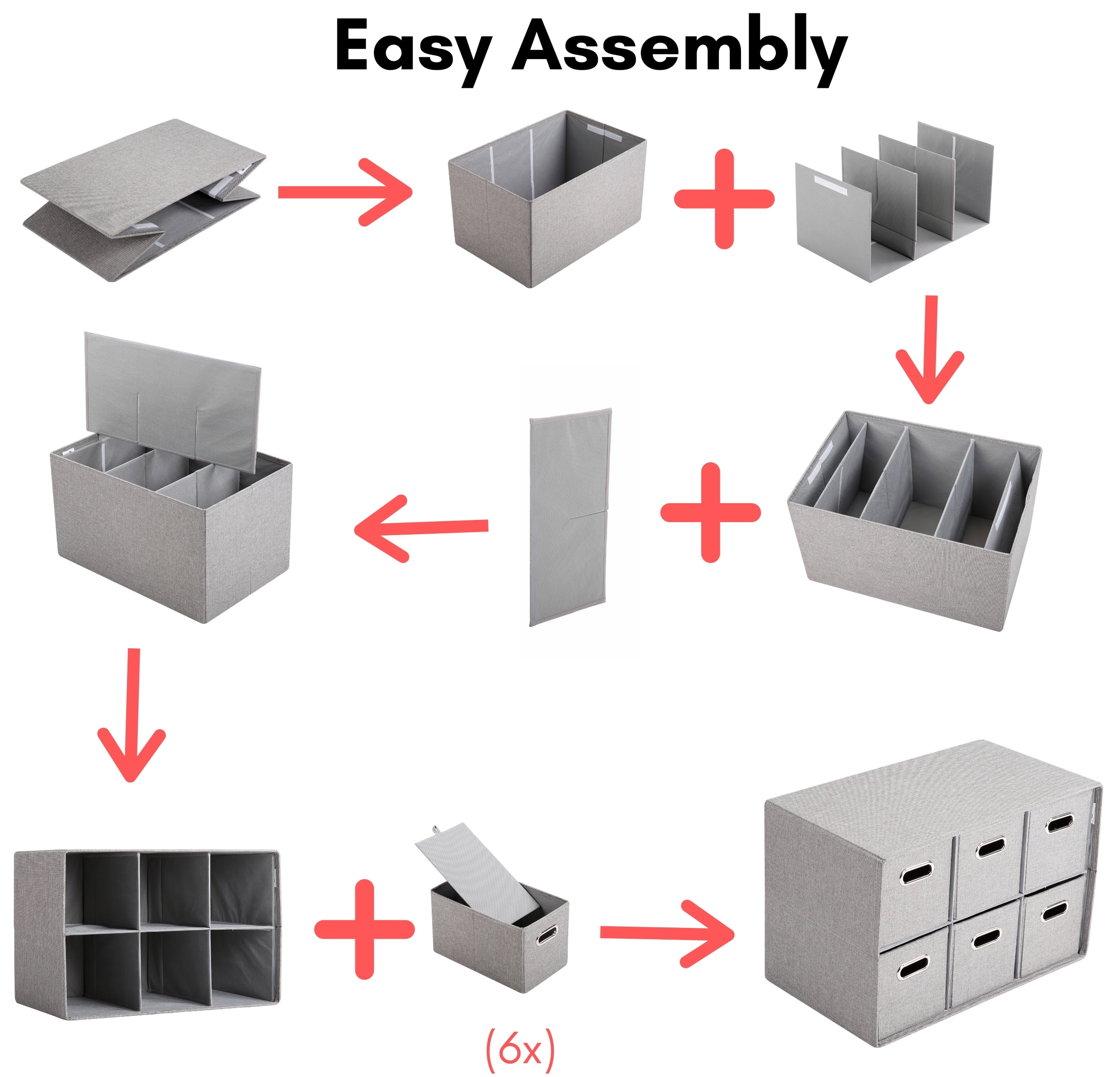 BirdRock Home Linen Cube Organizer Shelf with 6 Storage Bins - Cream