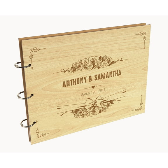 Darling Souvenir Personalized Engraved Laser Cut Wedding Guest Book Wooden Cover Sign-in Book Registry Guestbook Scrapbook-ZC
