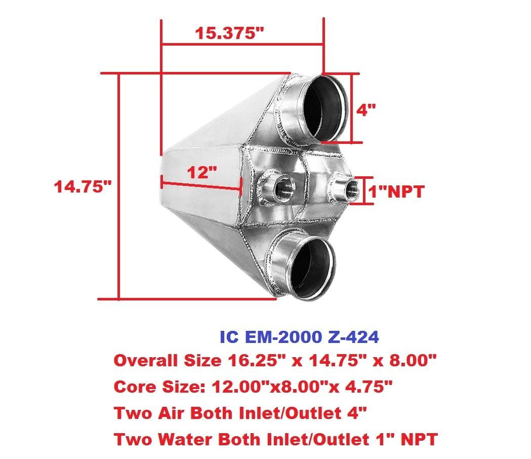 4" I/O Turbo Water to Air 19.375" x 17" x 14.75" Aluminum Universal Intercooler