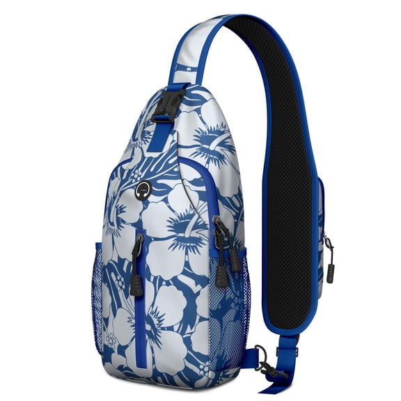Hawaiian Hibiscus Floral Sling Bag, Vibrant Crossbody Backpack with Botanical Jungle Design, Lightweight Daypack for Summer Travel and Outdoor Use