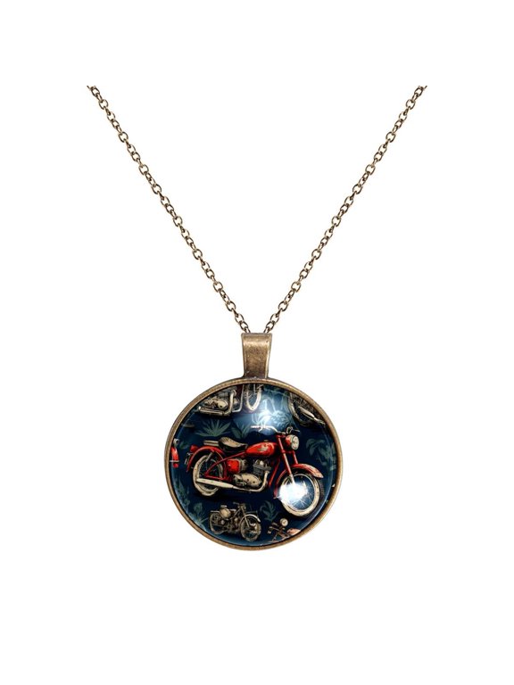 Motorcycle Necklace Personalized Custom Photo Round Pendant Adjustable Stainless Steel Necklaces with Gift Box for Men Women Mothers Valentine's Jewelry Gift