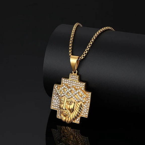 Hip Hop Bling Iced Out 14K Yellow Gold JESUS PIECE Cross Pendants Necklace for Men Rapper Jewelry W561