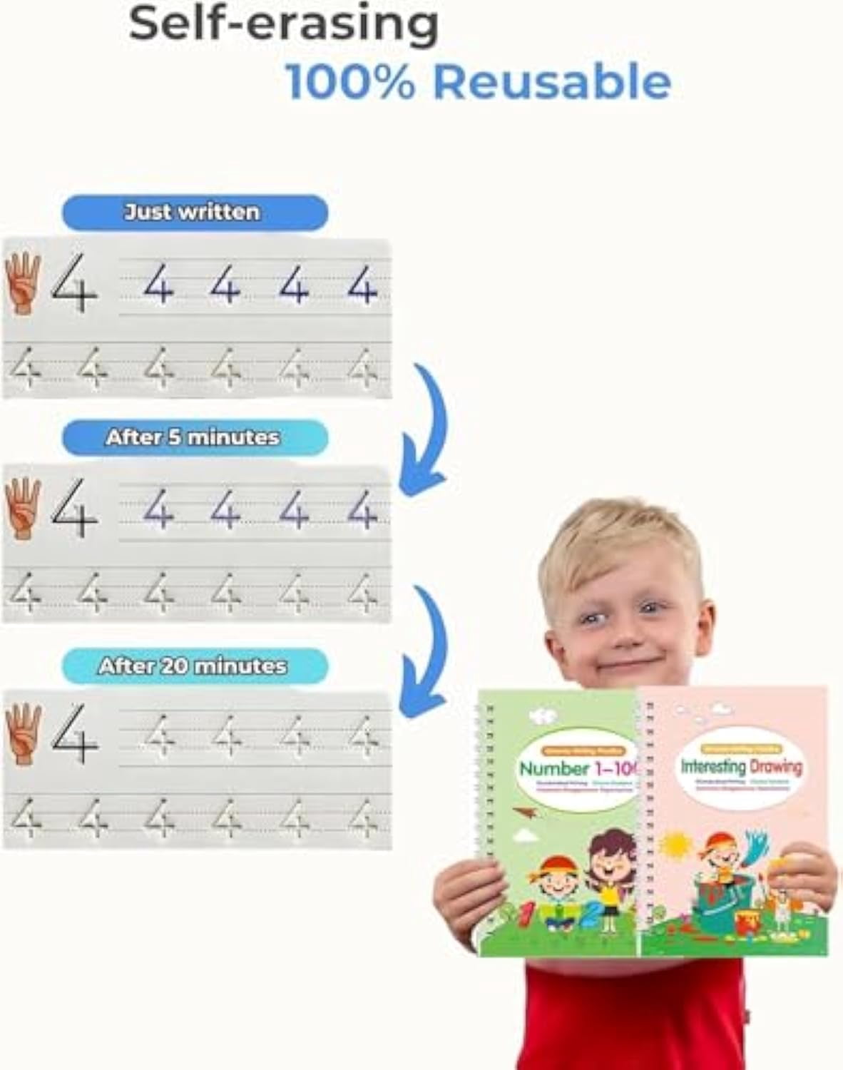 Your Little Explorer - Magic Workbooks Age , magic writing books, Self-Eraseing, 100% Reusable, magic Work Books, Your Little Explorer Magic Grooved Books,10 Refills (8set)