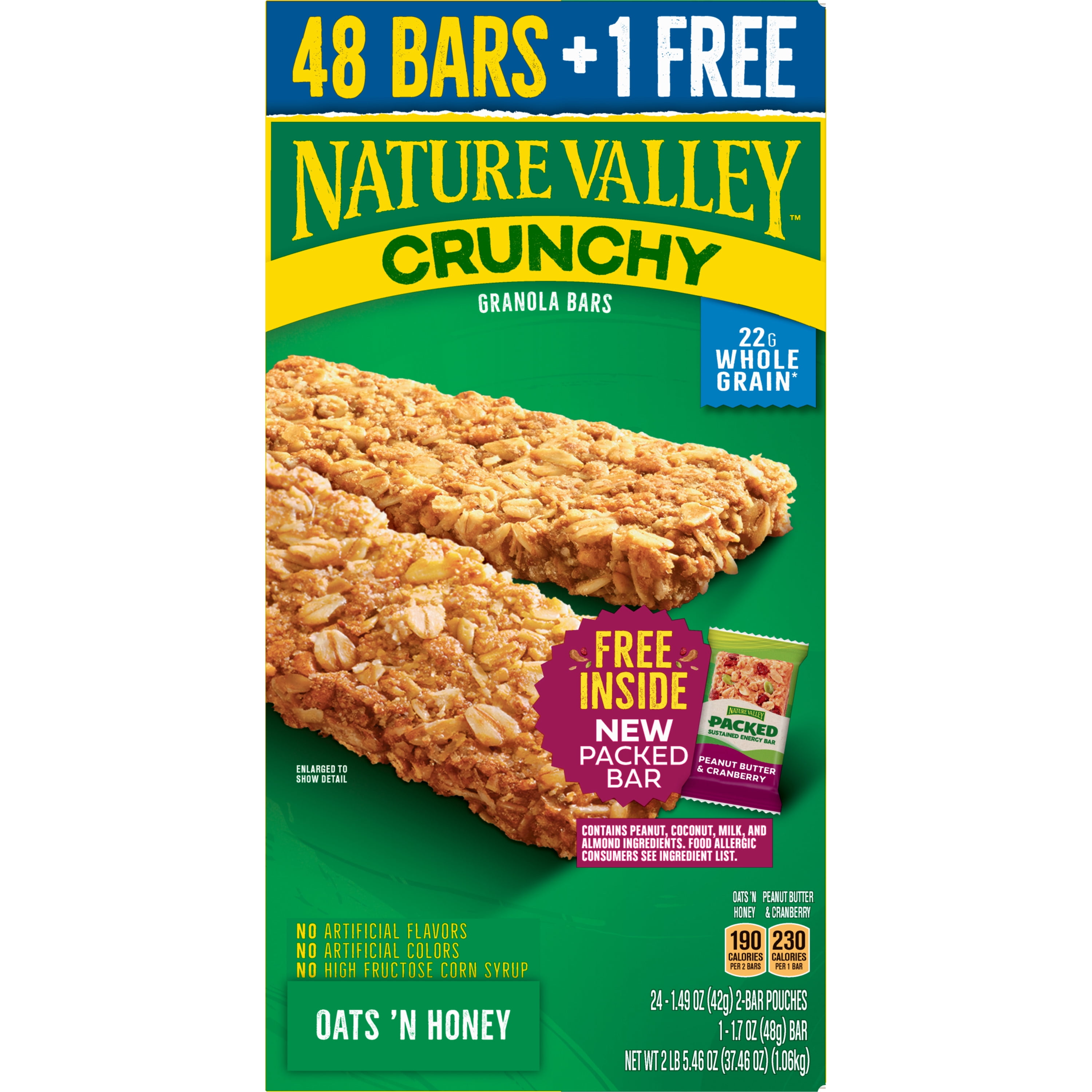 Nature Valley Crunchy Granola Bars, Oats & Honey, 48ct + Free Packed Bar