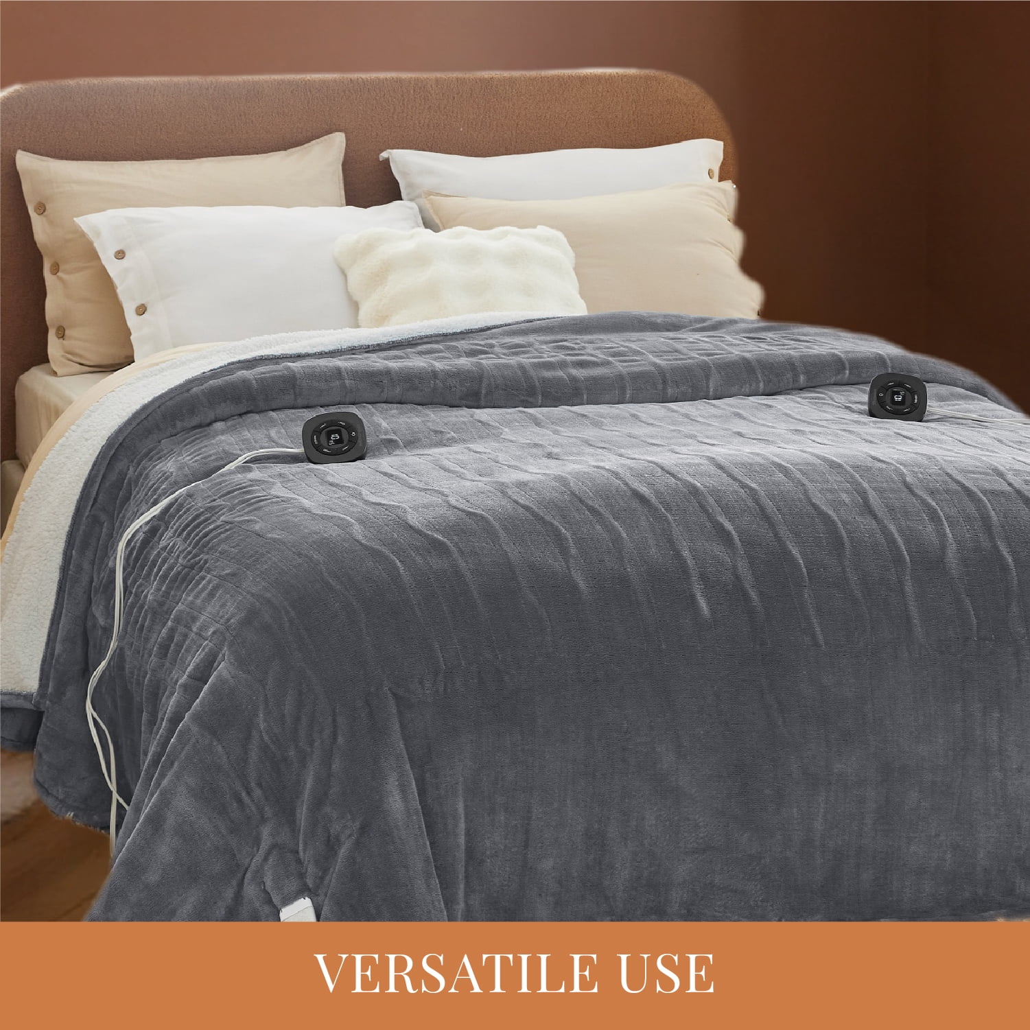 Flannel Electric Blanket Queen, Flannel Heated Blanket with 10 Heat Settings, with 10 Time Settings, 8 hrs Timer Auto Shut Off, and Dual Control, 84x90 inches, Grey