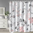 thumbnail image 2 of Grey and Pink Shower Curtain, Abstract Eucalyptus with Floral Shower Curtain Waterproof Fabric Spring Watercolor Shower Curtain Set with Hooks, 72x72 Inch, 2 of 6