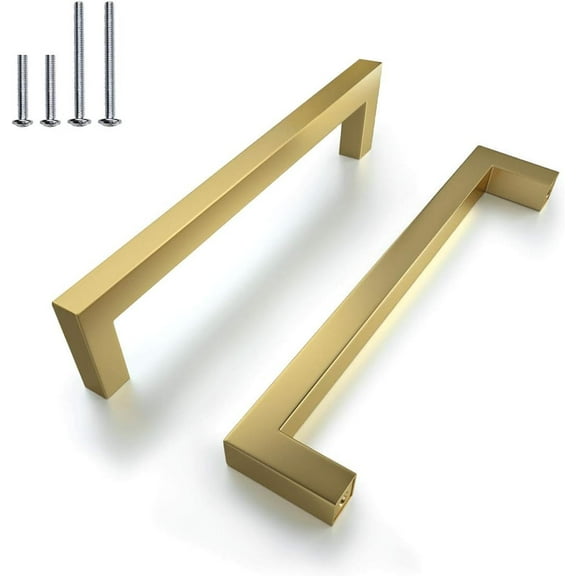 6.3" Square Cabinet Pulls Brushed Gold Stainless Steel