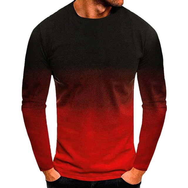 Blusas y camisas de manga larga y cuello redondo para hombre, estilo casual, con estampado degradado, cuello redondo, camiseta de manga corta, abrigo de poliéster.