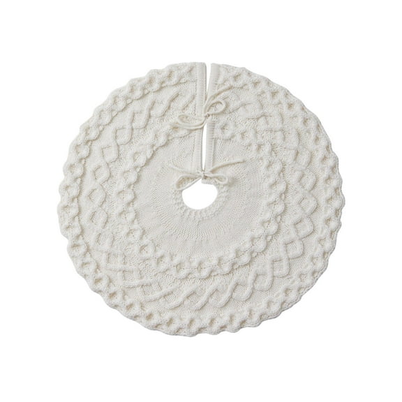 EWASWON Christmas White Christmas Knitted Tree Skirt 24 Inch - Cable Knit with Ties, for Small/Pencil Trees, Holiday Decor Accessories