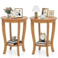 thumbnail image 1 of Costway 2 Pcs Table d'Appoint à 2 Niveaux 18 Pouces Ronde Compacte Table de Chevet de Canapé avec Tablette de Rangement Brun Clair, 1 of 9