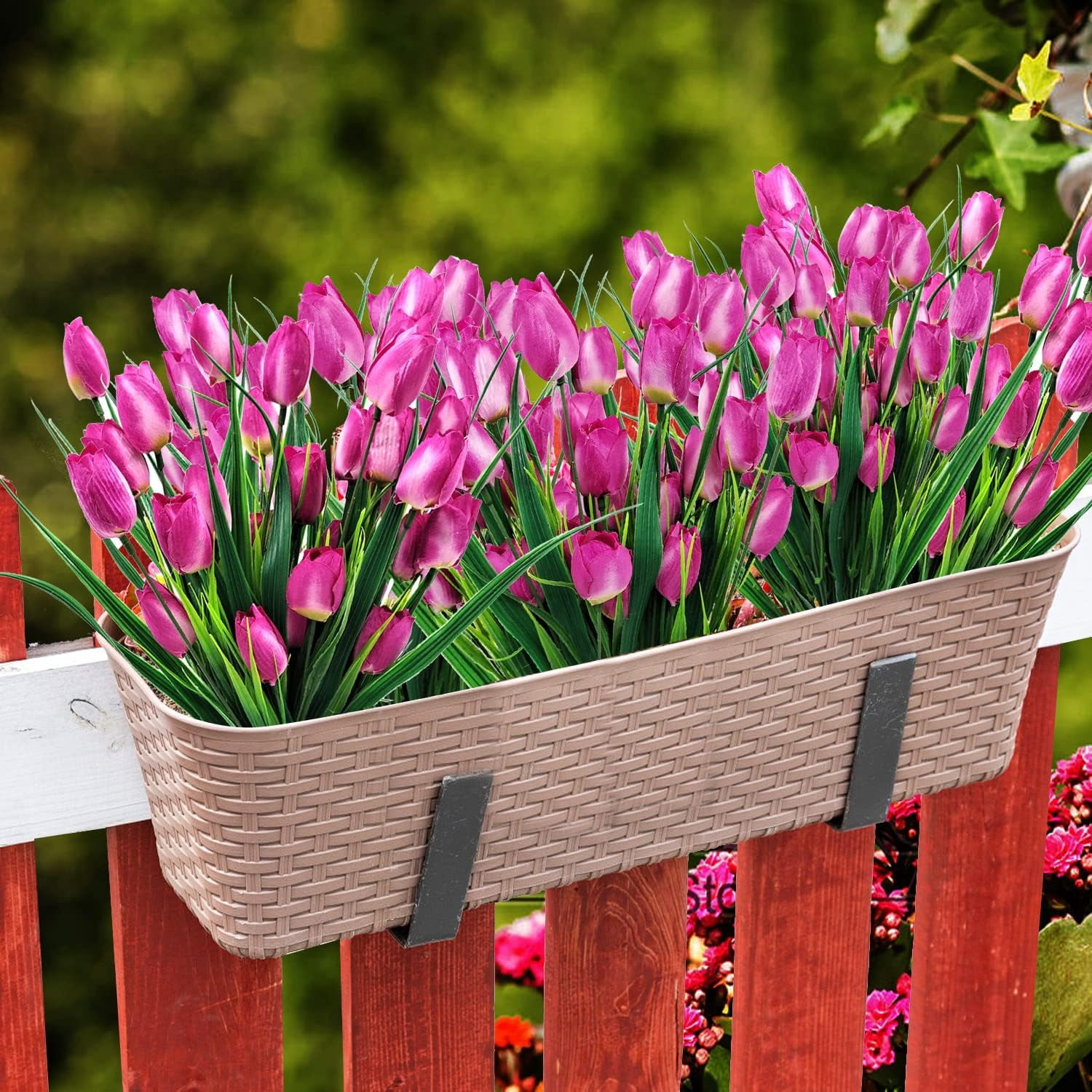 Morttic 8 Pcs Tulips Artificial Flowers for Outdoors, Fake Plants Faux Plastic Silk Floral Arrangement for Home Indoor Outside Table Vase Garden Spring Decor