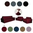 thumbnail image 3 of Golden Linens 3-Piece SlipCover Set for Sofa Loveseat Couch Arm Chair, Stretch ((4 Way)) to Fit /Slipcovers Set, Furniture Protector Cover Set, Wrinkle Free# Yafa Burgundy, 3 of 8