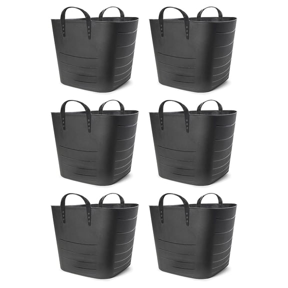 Drevy Flexible Tub Basket 25 Liter/6.6 Gallon Plastic Multifunction Storage Tote Bin with Handles, Black (6 Pack)