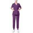 thumbnail image 2 of Homenesgenics Scrub Sets for Women Womens 2 Piece Scrub Outfits Casual Short Sleeve Scrub Tops and Long Pants Sets Nurse's Uniform Lounge Set Working Sets with Pocket Purple XXL, 2 of 6