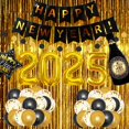 thumbnail image 1 of Suministros y decoraciones para fiestas de Nochevieja de 2025: globos de aluminio grandes, pancarta de Feliz Año Nuevo, cortinas de aluminio dorado, globos de confeti dorados y negros para, 1 of 6