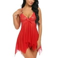 thumbnail image 7 of Women Lingerie Flower Lace Lingerie Babydoll V Neck Sleepwear Strap Chemise, 7 of 7