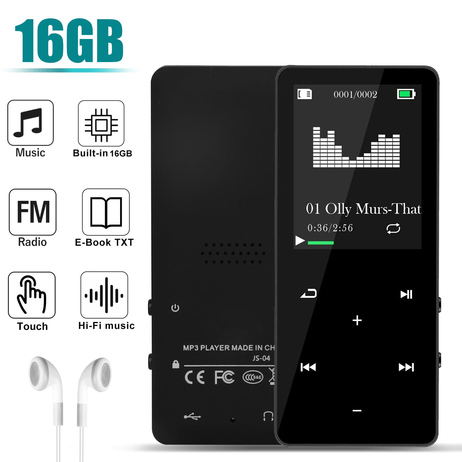 16GB Portable Lossless Digital Audio Player with FM Radio Touch Buttons with 2.4 inch Screen Support up to 128GB Black MYMAHDI MP3 Player with Bluetooth 4.2 Voice Recorder 
