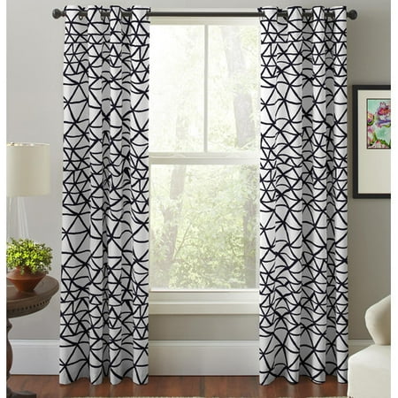 Pointehaven Bridge Geometric Semi Sheer Grommet Curtain Panel Set
