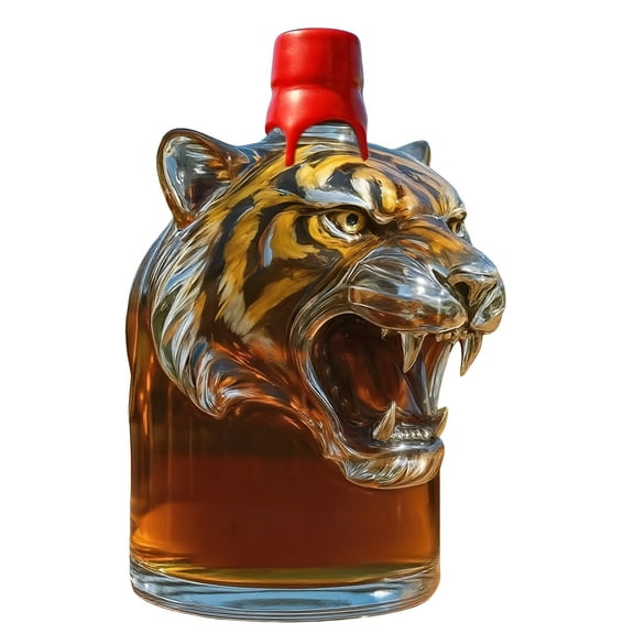ACDANC Unique Design Glass Whiskey Bottle Tiger Shaped Whiskey Bottle 3D Decanter 300ml Glass Liquor Container for Home Bar Decor Gift for Whiskey Lovers