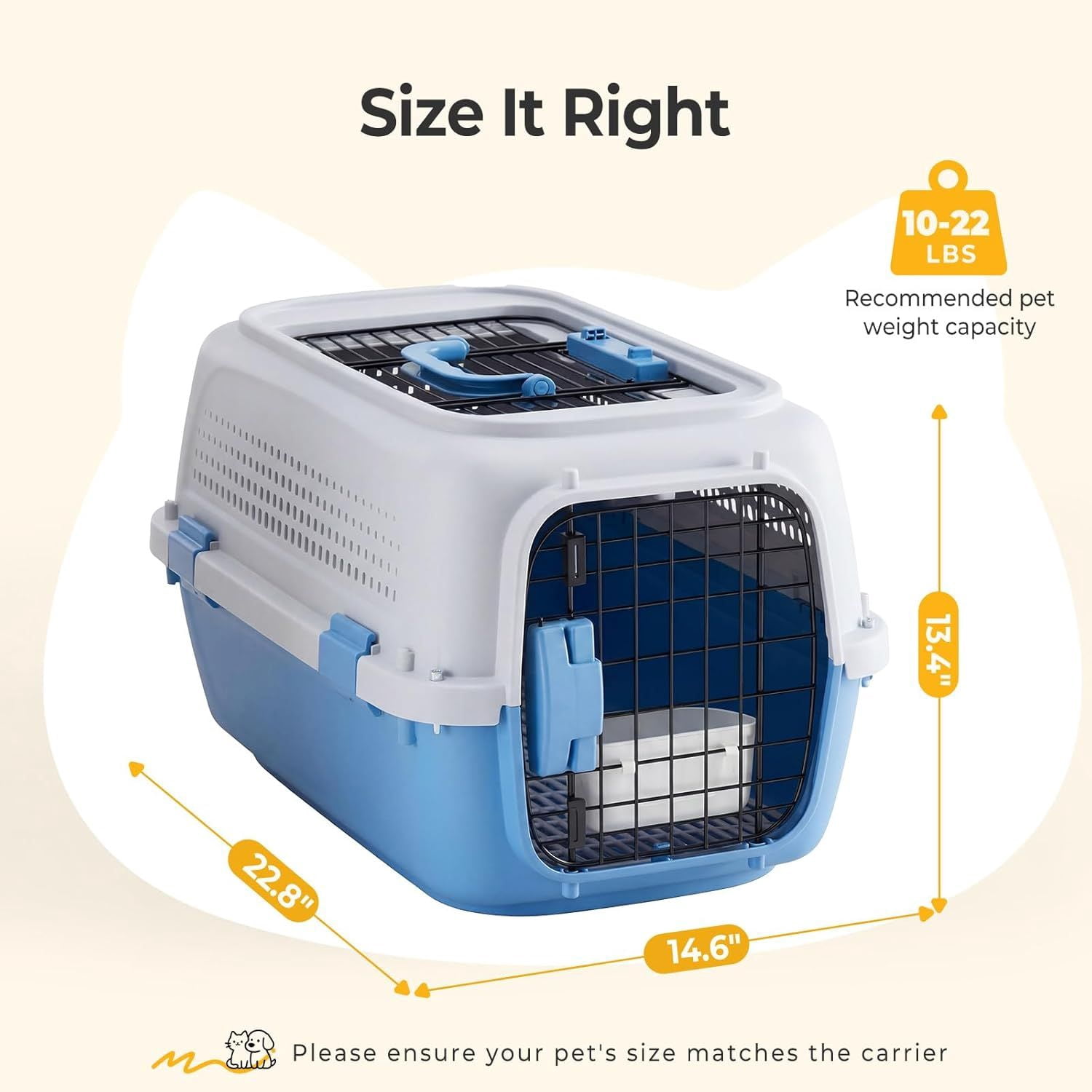 Hard-Sided Dog and Cat Carrier, TSA Airline Approved, for Small to Medium Pets, Travel Crate with Handle, Ventilated Design