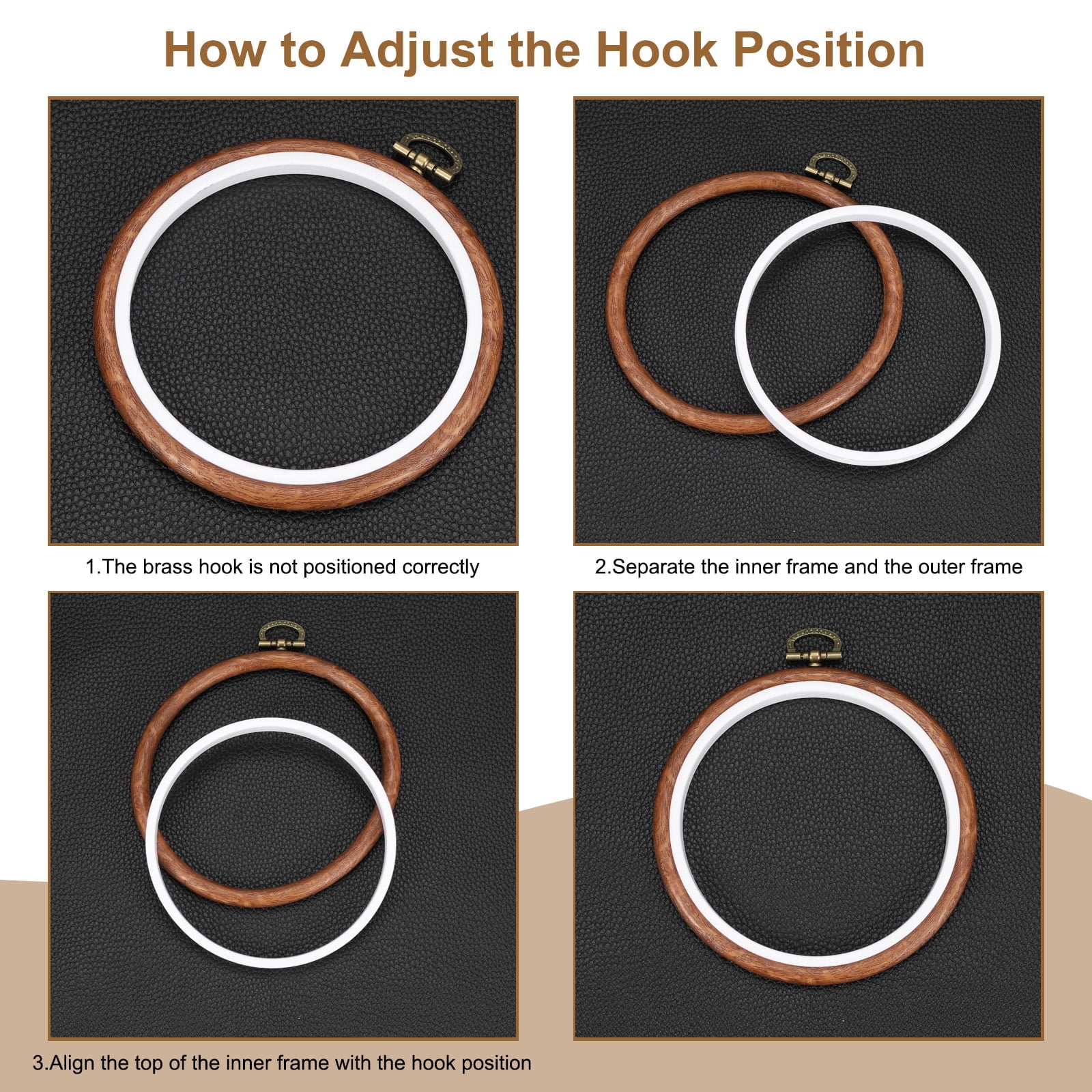 8 Pcs Embroidery Hoop Frame, Imitated Wood Round Cross Stitch Hoops with Metal Ring for Embroidery DIY Craft Sewing Wall Decor (3.15 Inch White & Brown)