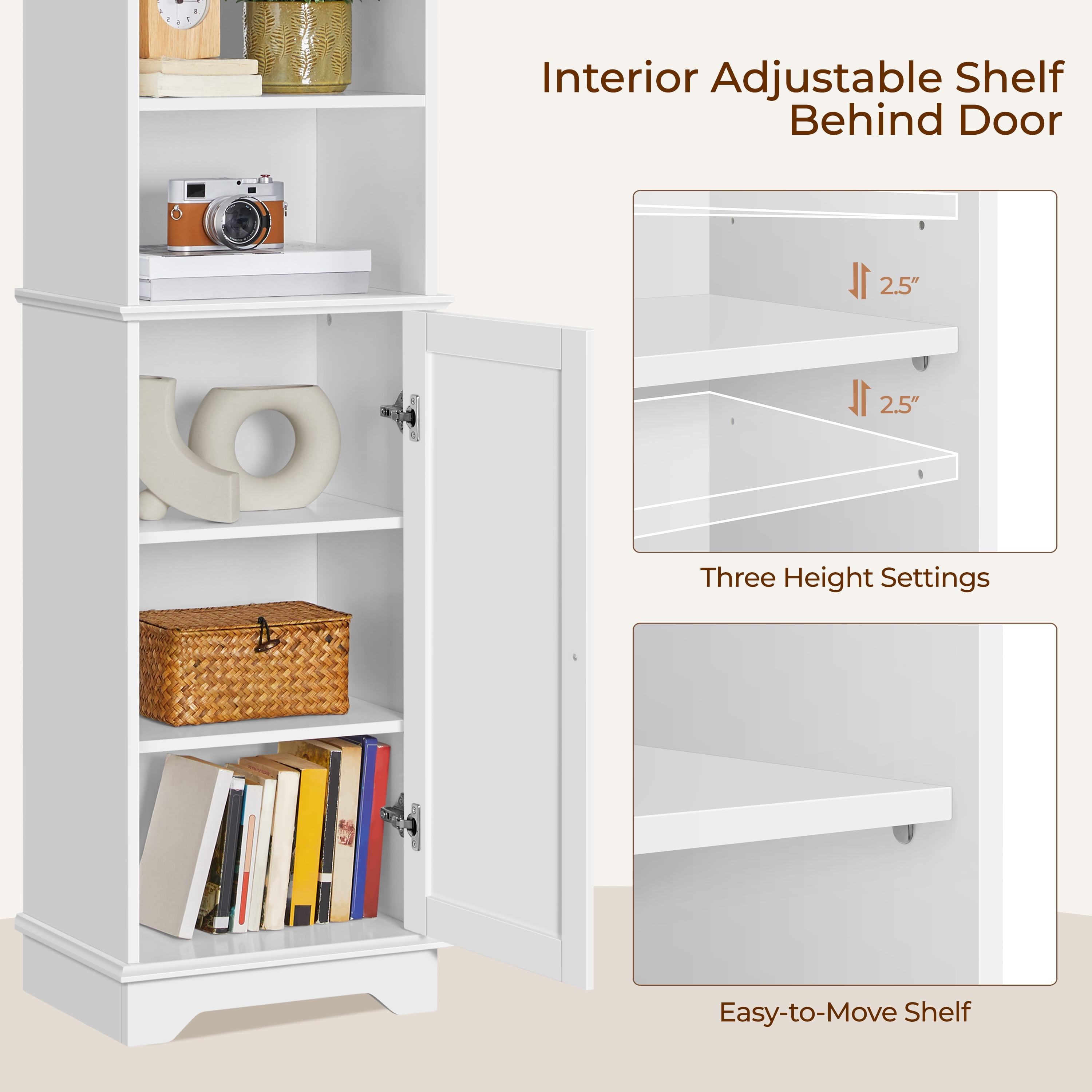 Alden Design Wooden Slim Bathroom Floor Cabinet for Small Space, White