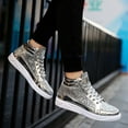 thumbnail image 5 of Mens Glitter Sparkly Shoes Sequin Boots High Shiny Top Sneakers (Silver 7), 5 of 8