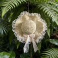 thumbnail image 3 of Hsqqdc Women Lace Bow Straw Sun Hat Wide Brim Beach Hat UV Protection Floppy Summer Cap, 3 of 6