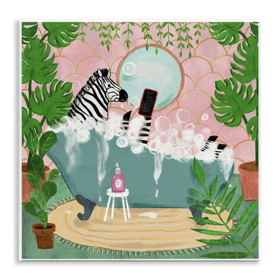 Stupell Industries Zebra Fun Bath Time Typography Painting Unframed Art Print Wall Art, 12 x 12