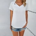 thumbnail image 2 of Duoif Shirts for Women Summer Casual Solid Color Short Sleeved V Neck T Shirt Womens Tops Casual White S, 2 of 9